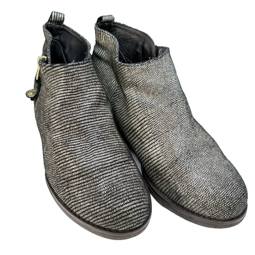 ERIC MICHAEL Women London Lizard Booties Sz 36/ US 5.5 Silver Black Low Heel S-4